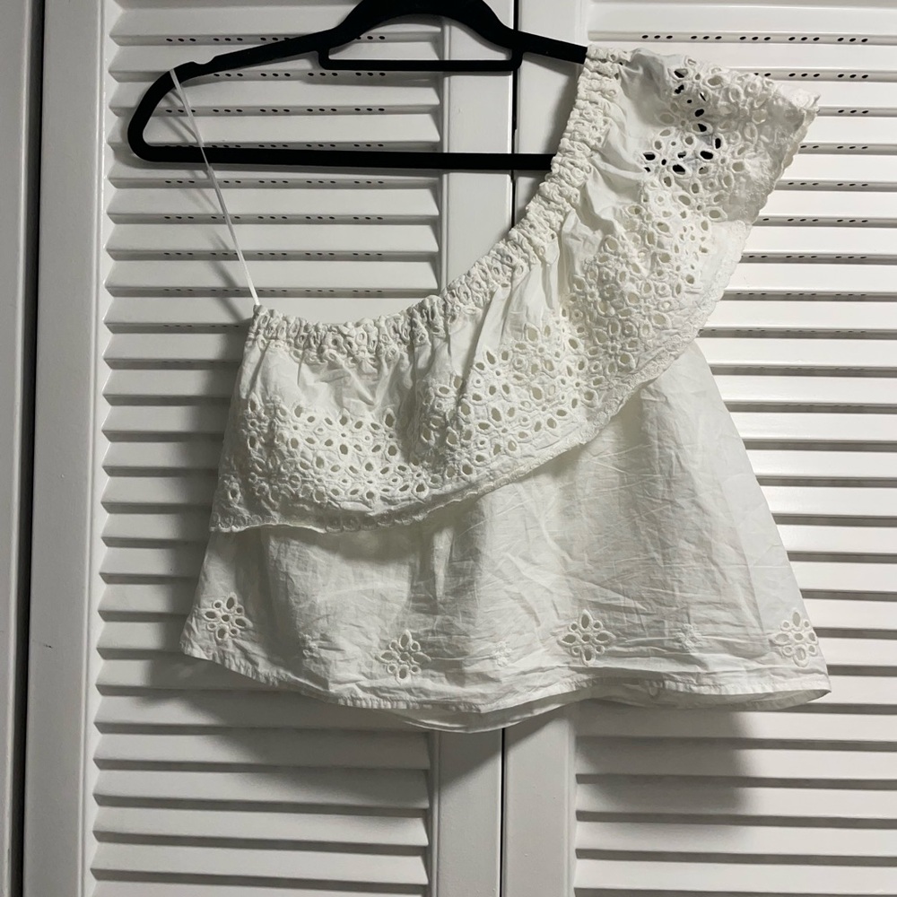 Beltaine White Eyelet One-Shoulder Top